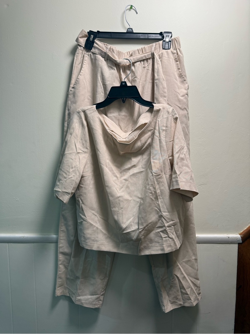 Neutral Beige Two-Piece Lounge Set - Top & Pants